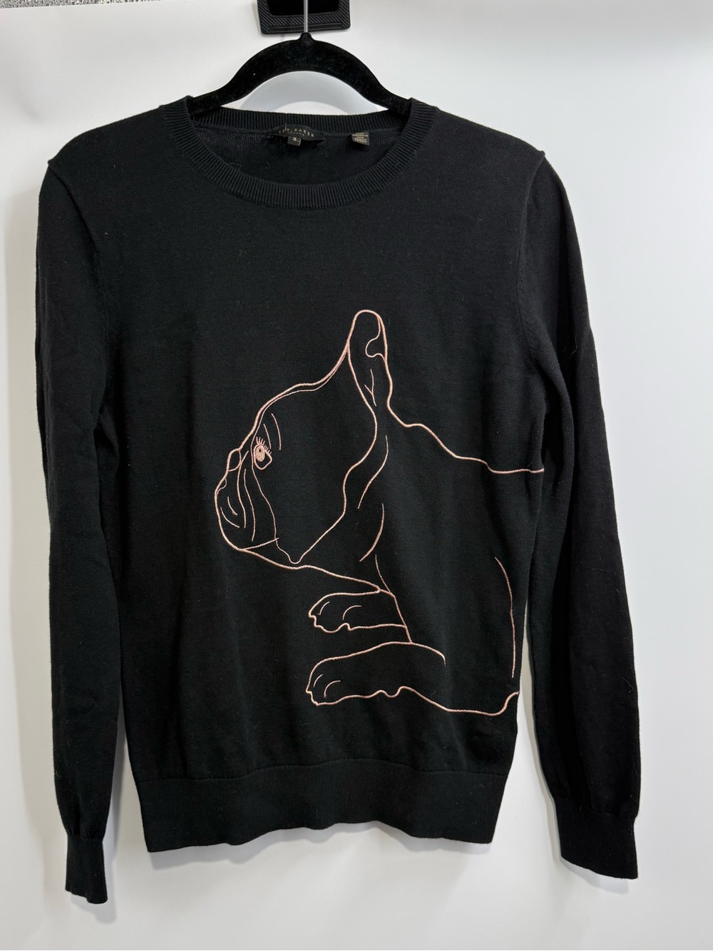 Ted Baker Tarlya French Bulldog Embroidered Cotton Sweater Black Size 3 US M